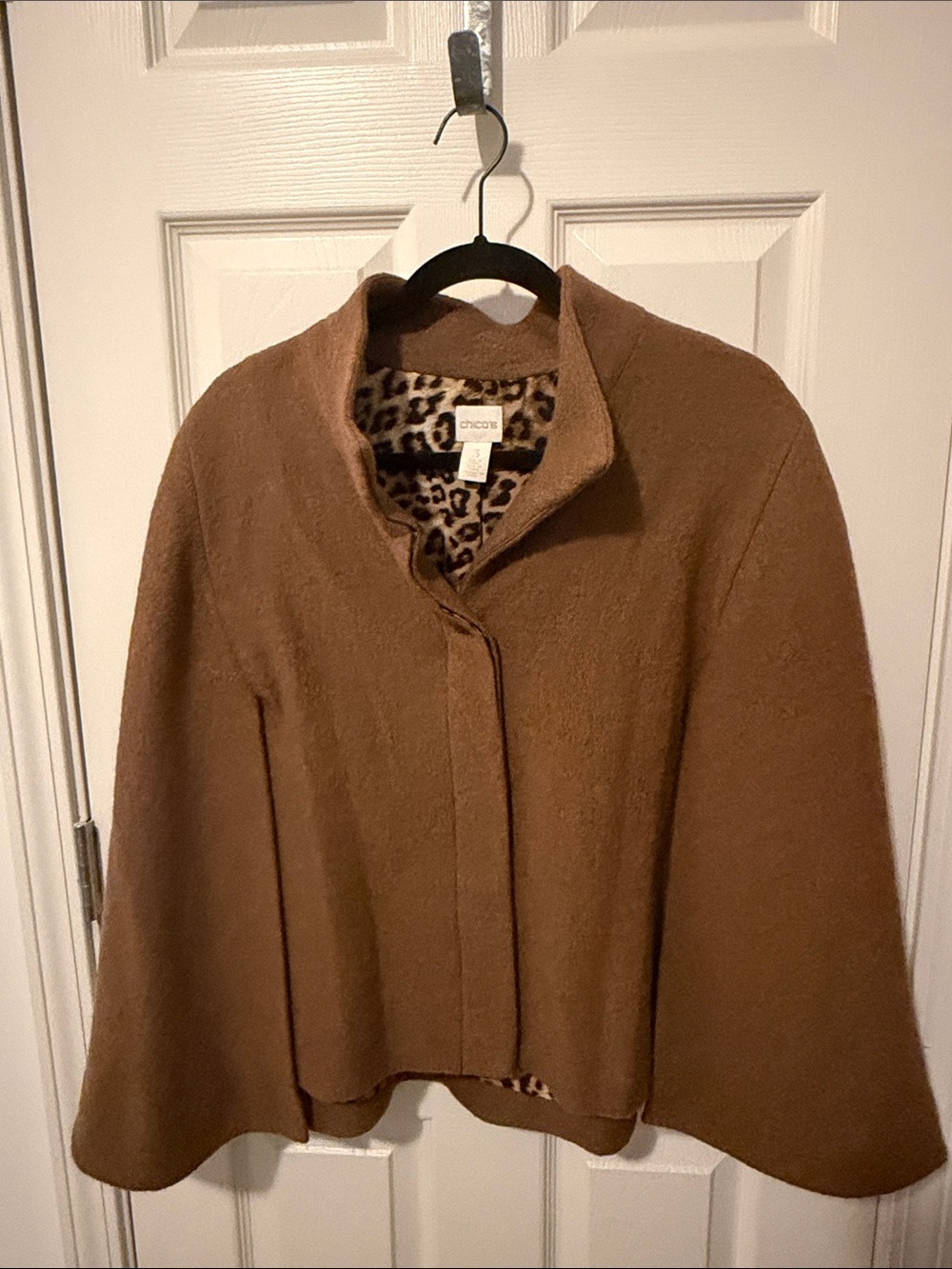 Chico's Camel Brown Cape Sweater with Leopard-Print Lining